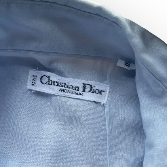 VTG Christian Dior Pale Blue Pleated Long Sleeve Guayabera Shirt Small - Picture 7 of 11